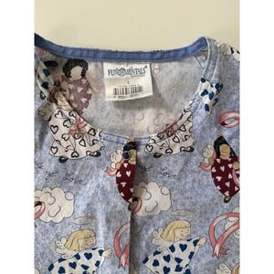 Fundamentals by White Swan Angel of Love Scrub Top Small Blue Pink Ribbon.  3910